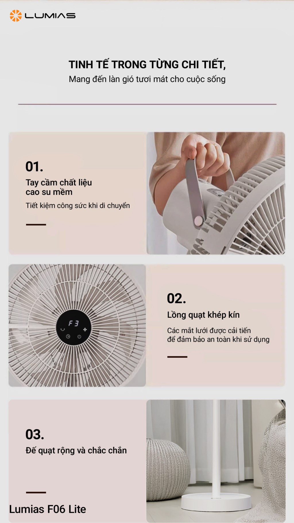 Quạt đứng có thể gấp gọn F06 Lite tinh tế trong từng thiết kế