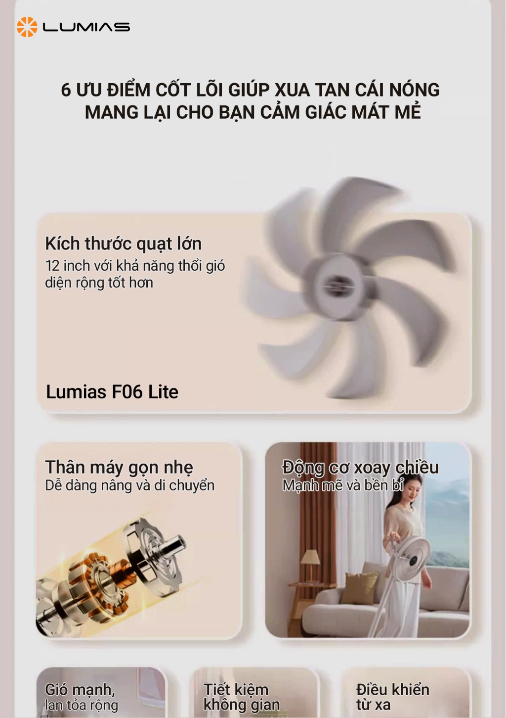 Quạt đứng có thể gấp gọn Lumias F06 Lite có nhiều ưu điểm nổi bật