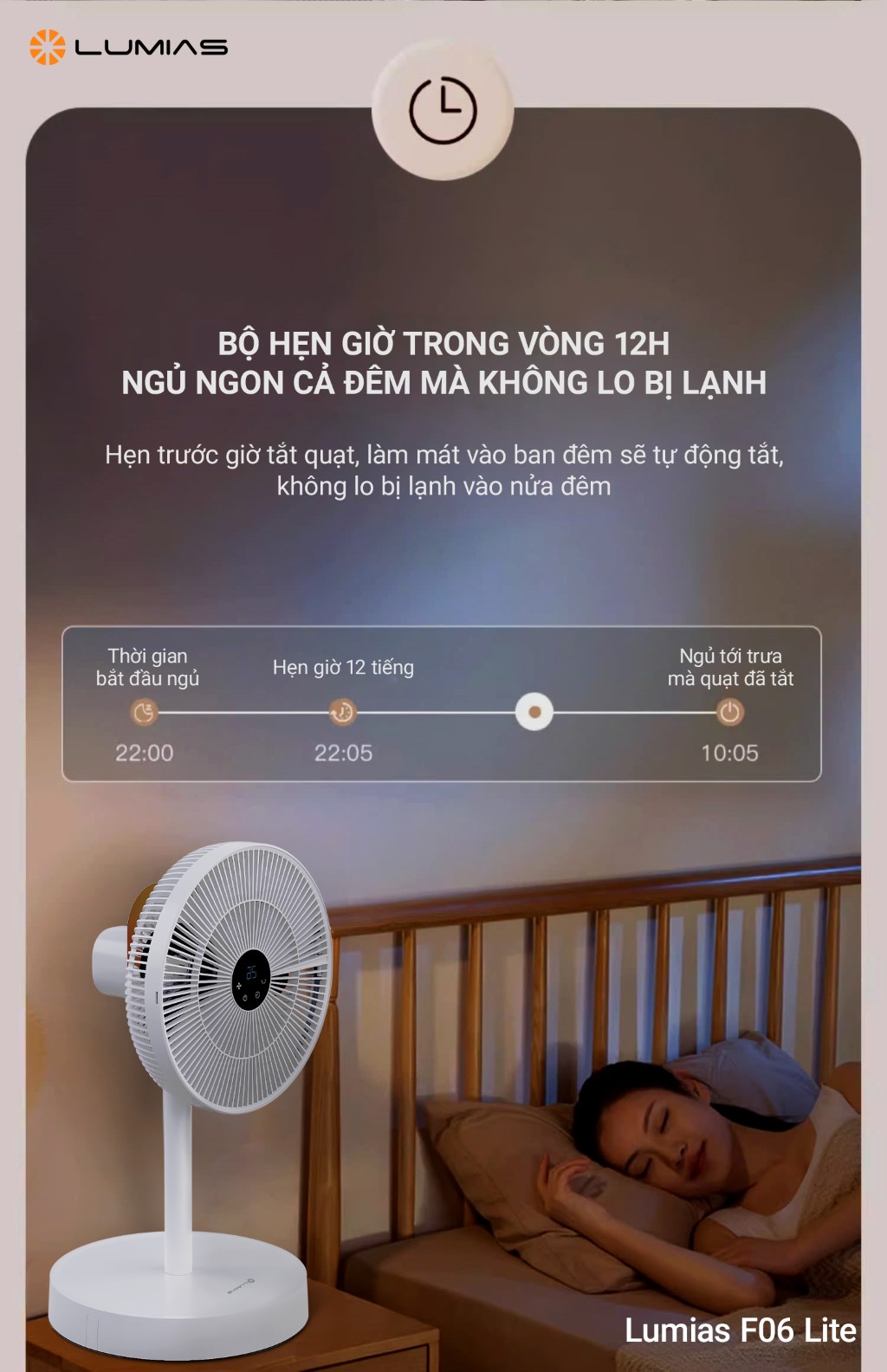 Quạt đứng có thể gấp gọn Lumias F06 Lite hẹn giờ trong vòng 12h