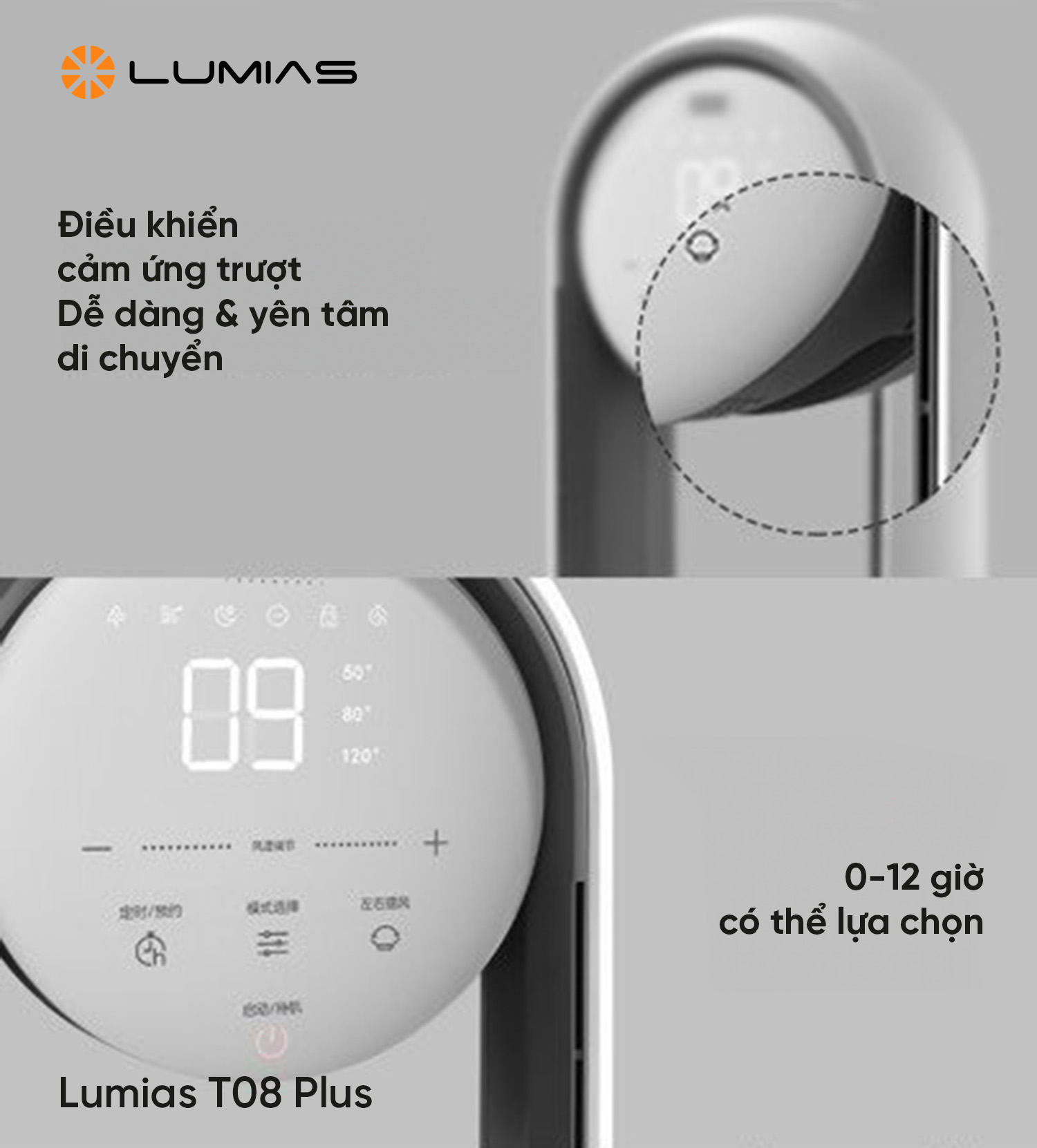 Quạt không cánh T08 Plus hiển thị rõ nét