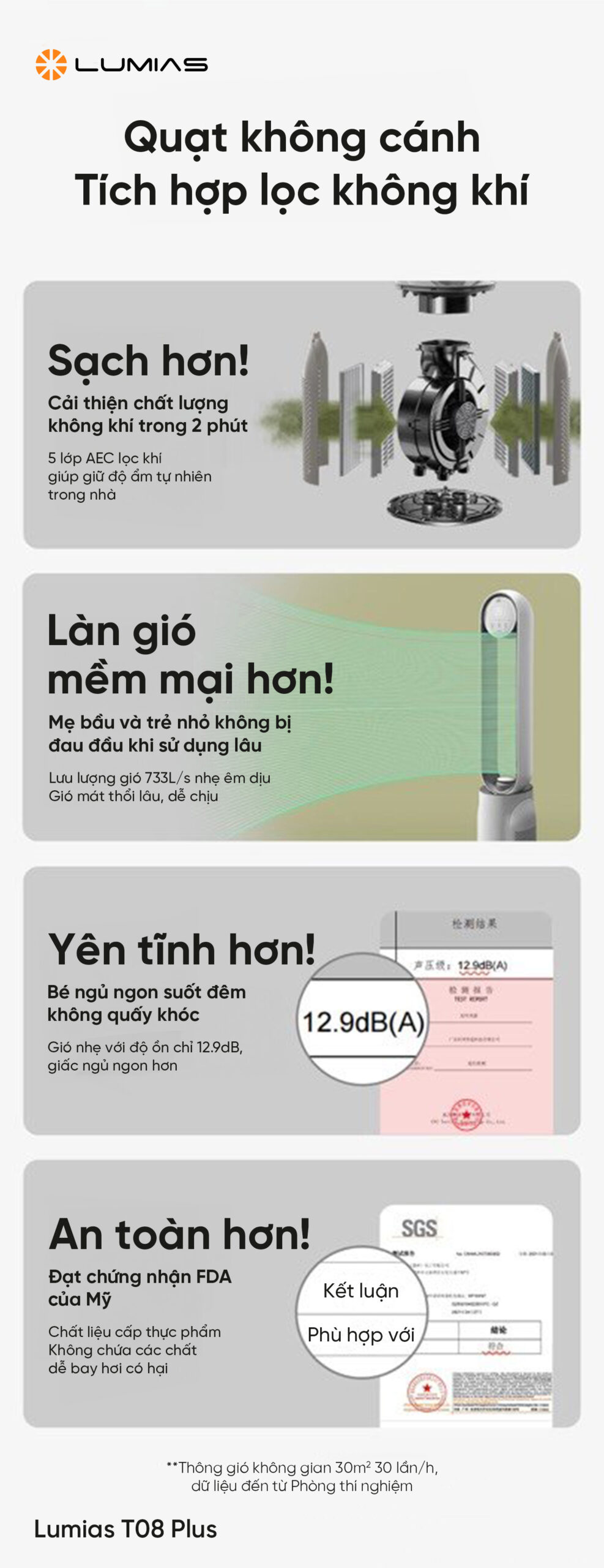 Quạt không cánh Lumias T08 Plus hiện đại, tiện lợi