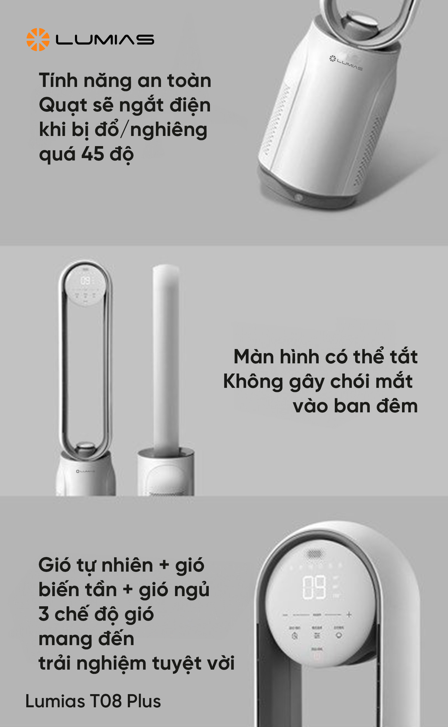 T08 Plus tự động tắt điện nghiêng 45 độ