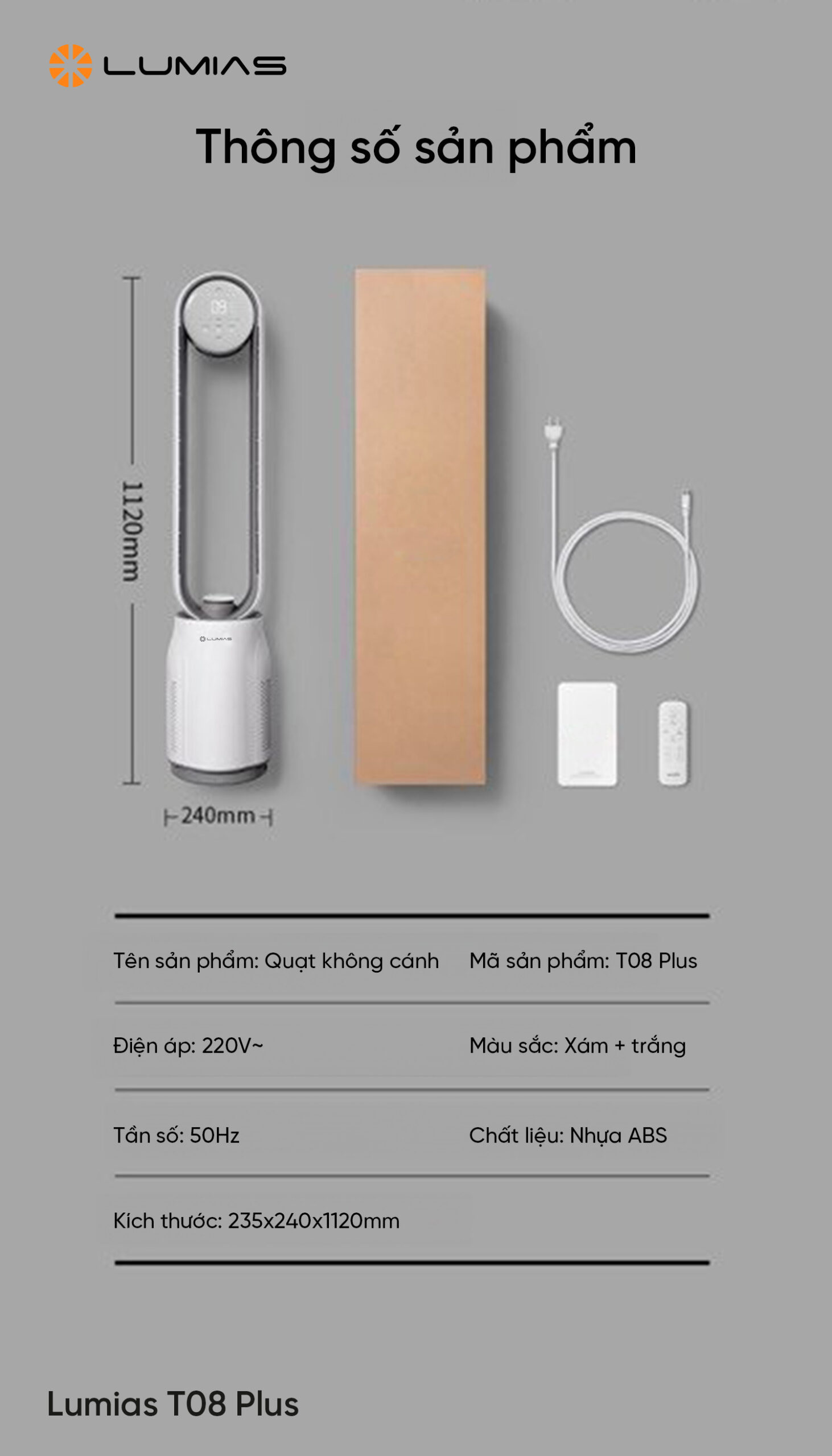 Quạt không cánh Lumias T08 Plus đảm bảo an toàn và hiện đại