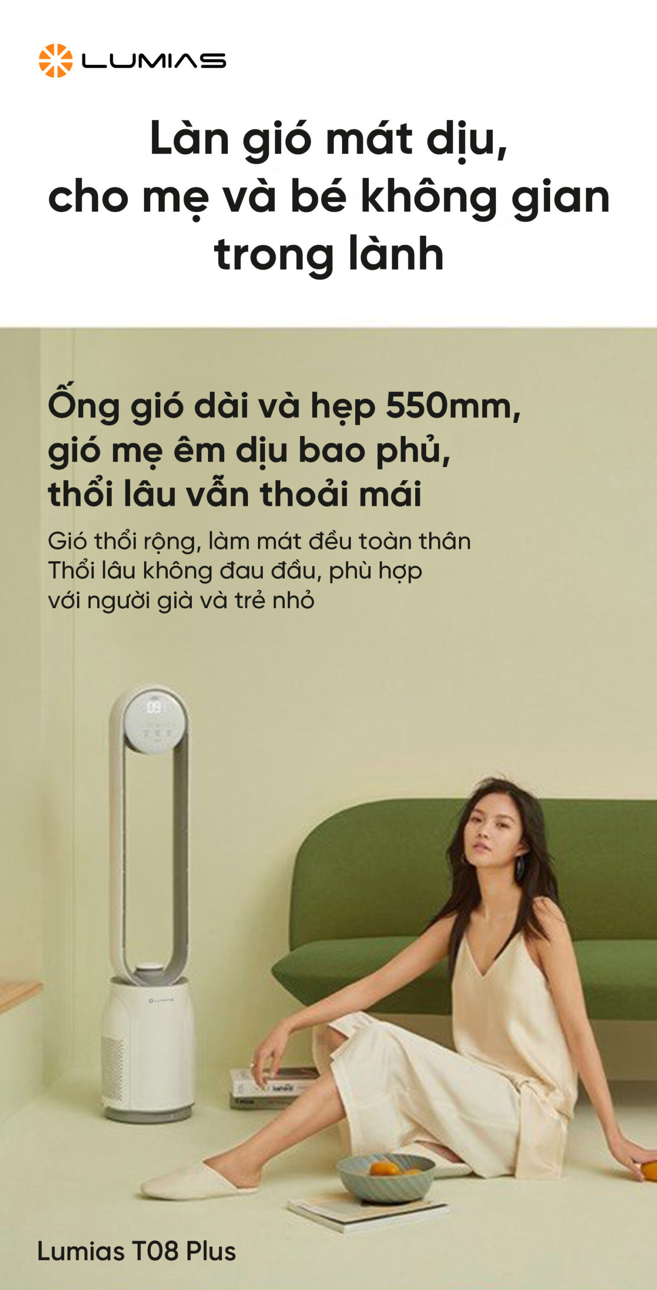 Quạt không cánh Lumias T08 Plus cho làn gió mát dịu, trong lành 
