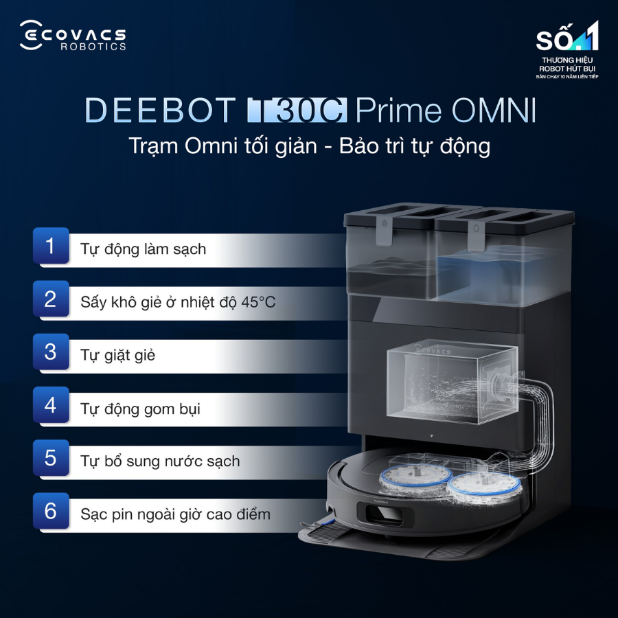 Robot hút bụi lau nhà Ecovacs Deebot T30C Prime Omni – Bản Quốc Tế - Ảnh 10