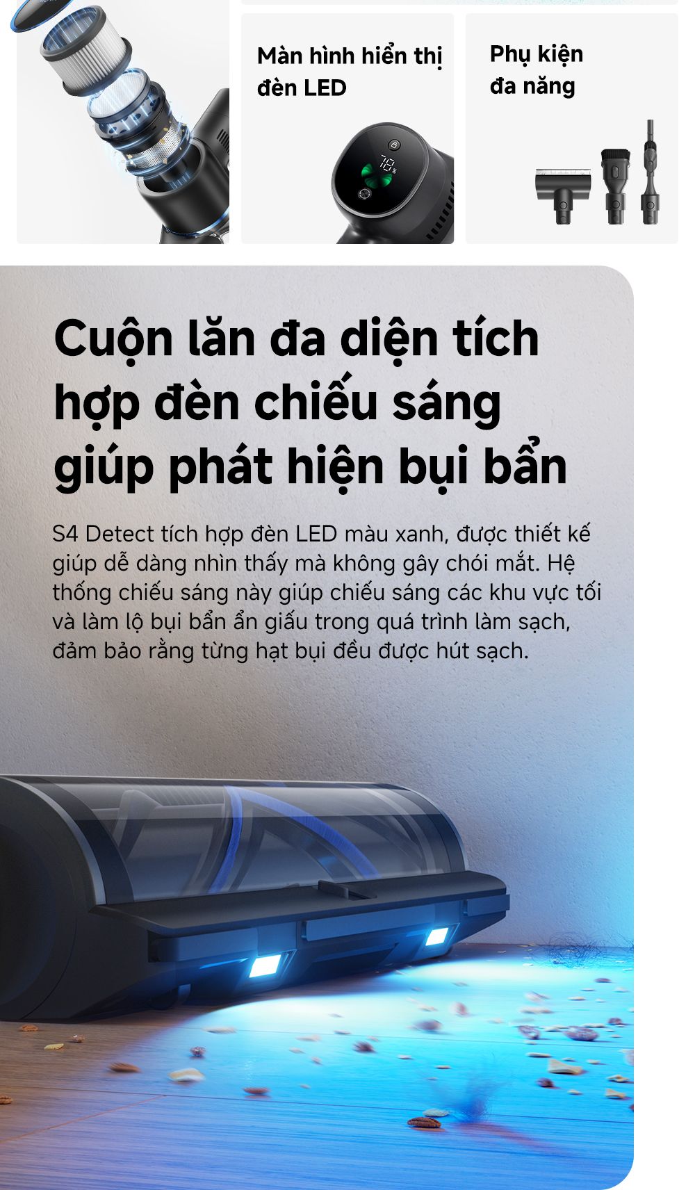 Máy hút bụi không dây MOVA S4 Detect cuộn lăn đa diện