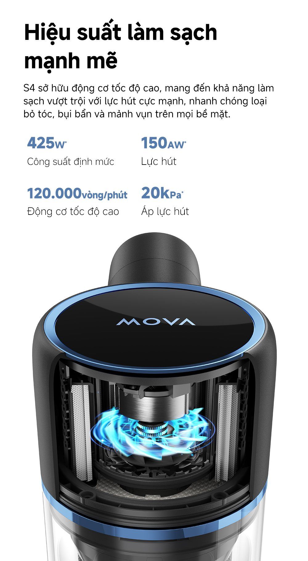 Máy hút bụi không dây MOVA S4 Detect công suất mạnh mẽ