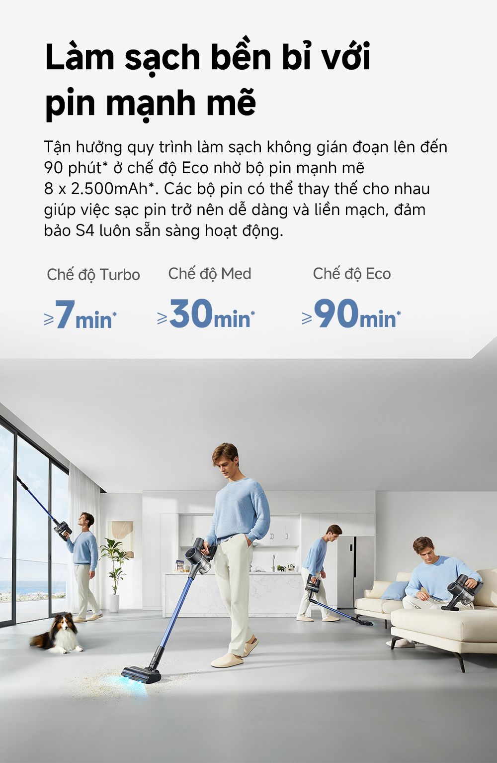 Máy hút bụi không dây MOVA S4 Detect dung lượng pin bền bỉ