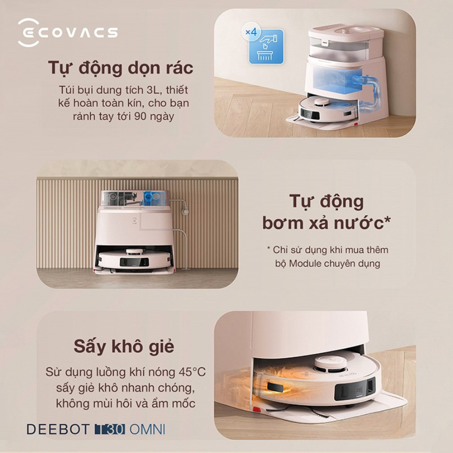 Robot h&uacute;t bụi lau nh&agrave; Ecovacs Deebot T30 Omni