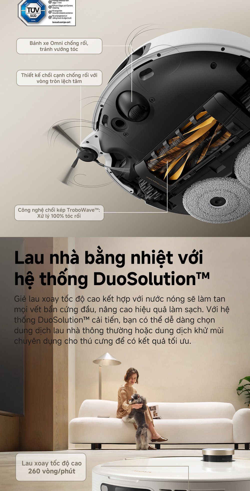Robot hút bụi lau nhà thông minh MOVA V50 Ultra lau nhà bằng nước nóng