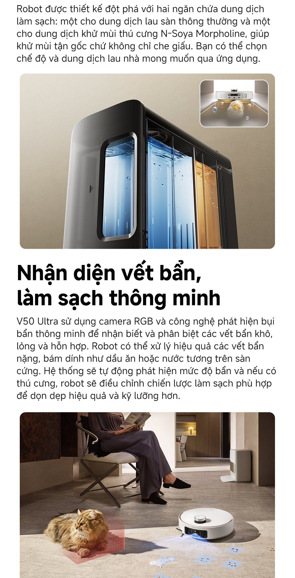 Robot hút bụi lau nhà thông minh MOVA V50 Ultra nhận diện vết bẩn
