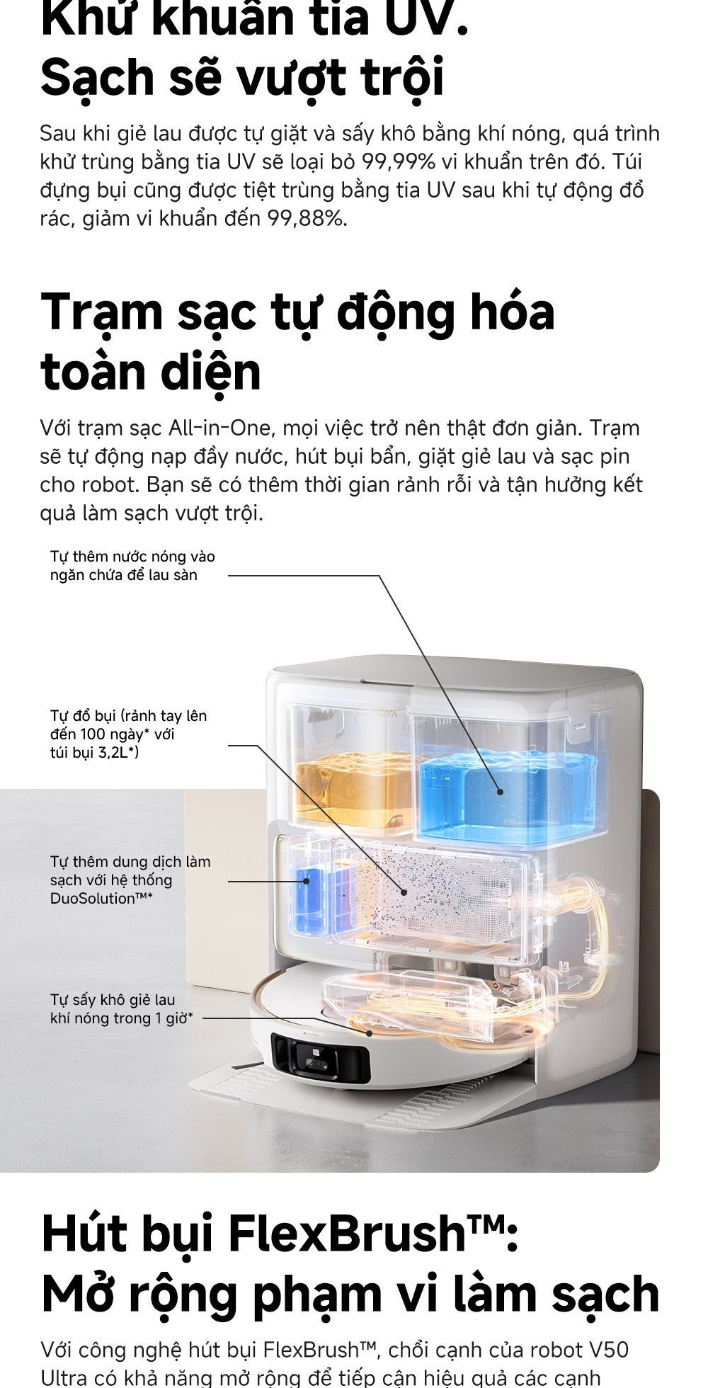 Robot hút bụi lau nhà thông minh MOVA V50 Ultra dock sạc toàn diện