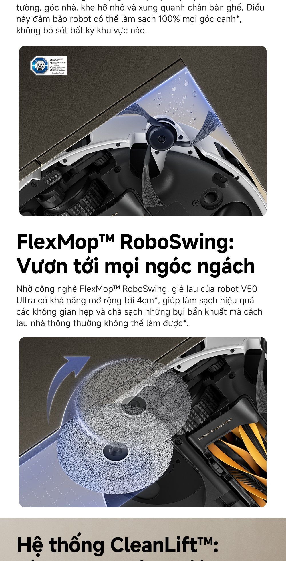 Robot hút bụi lau nhà thông minh MOVA V50 Ultra FlexMop làm sạch mọi ngóc ngách