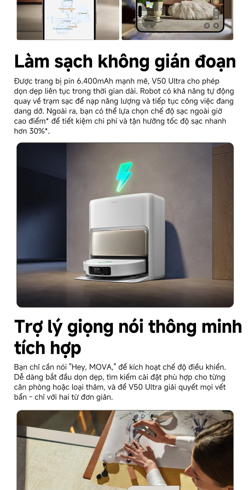 Robot hút bụi lau nhà thông minh MOVA V50 Ultra trợ lý giọng nói thông minh