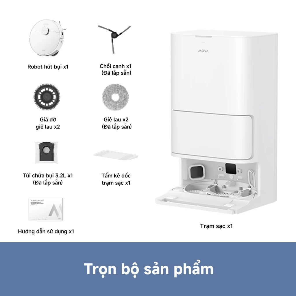 Robot hút bụi lau nhà thông minh MOVA E40 Ultra trọn bộ sản phẩm