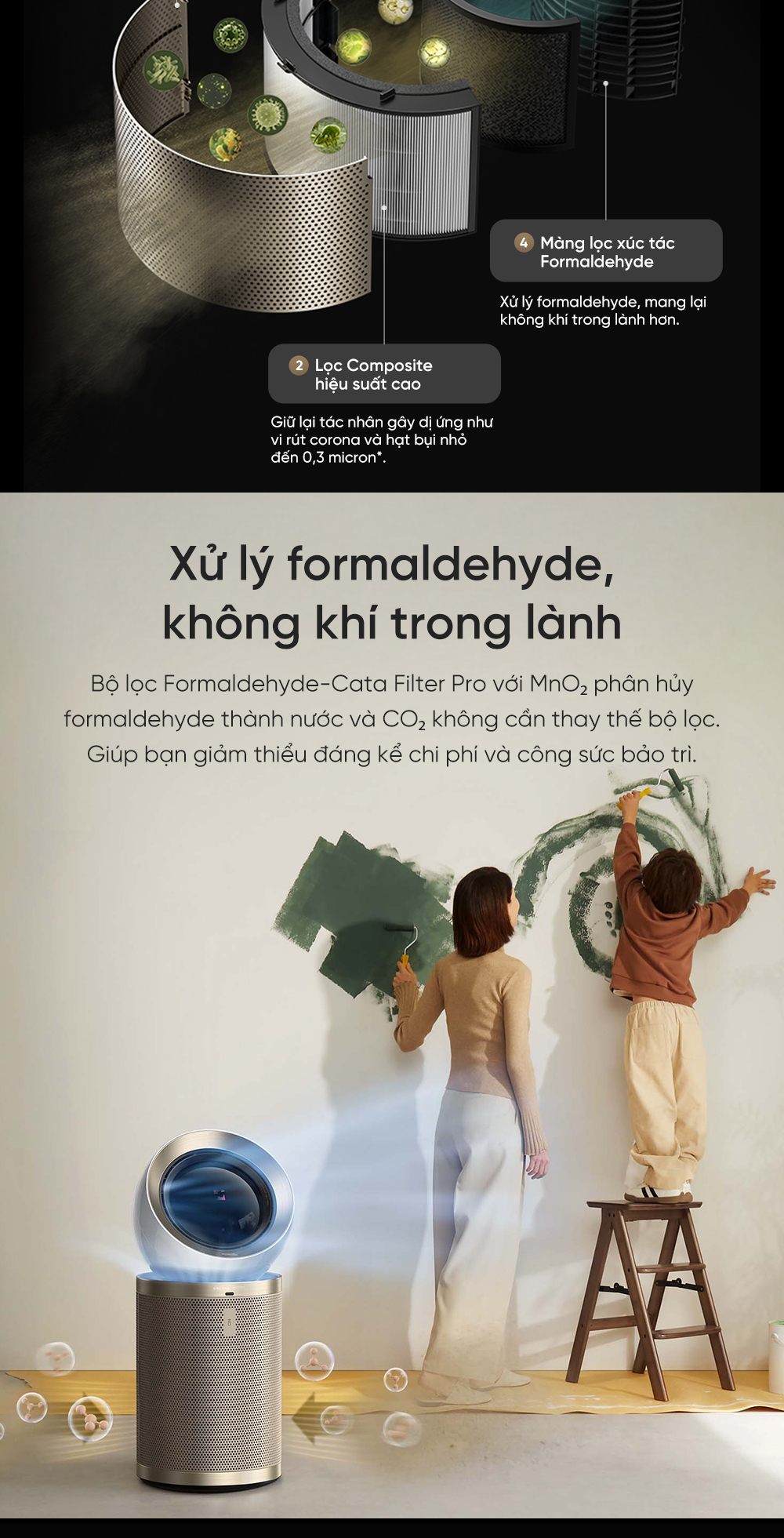 Máy lọc không khí Dreame PM10 xử lý vi khuẩn hiệu quả