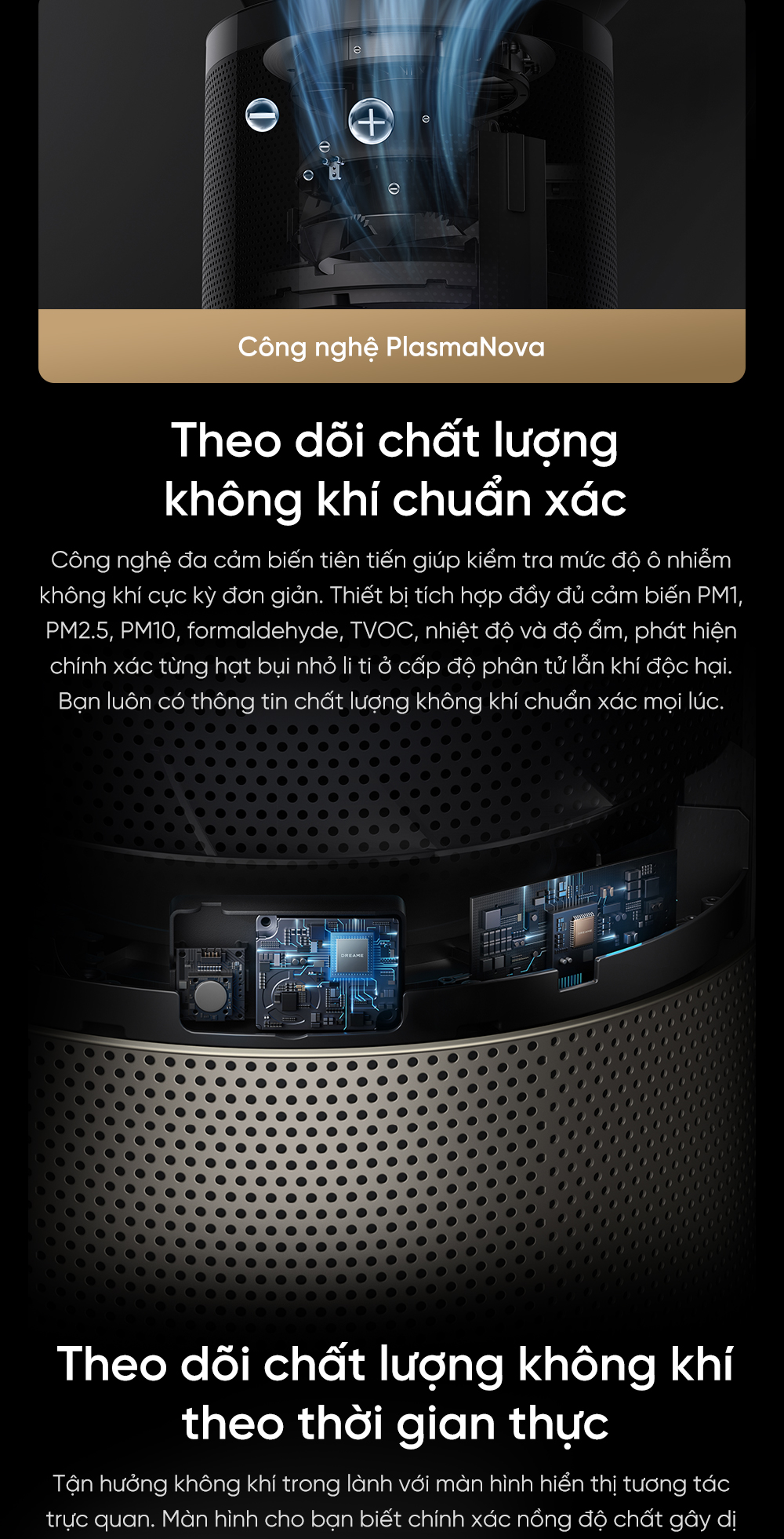 Máy lọc không khí Dreame PM10 theo dõi chất lượng không khí
