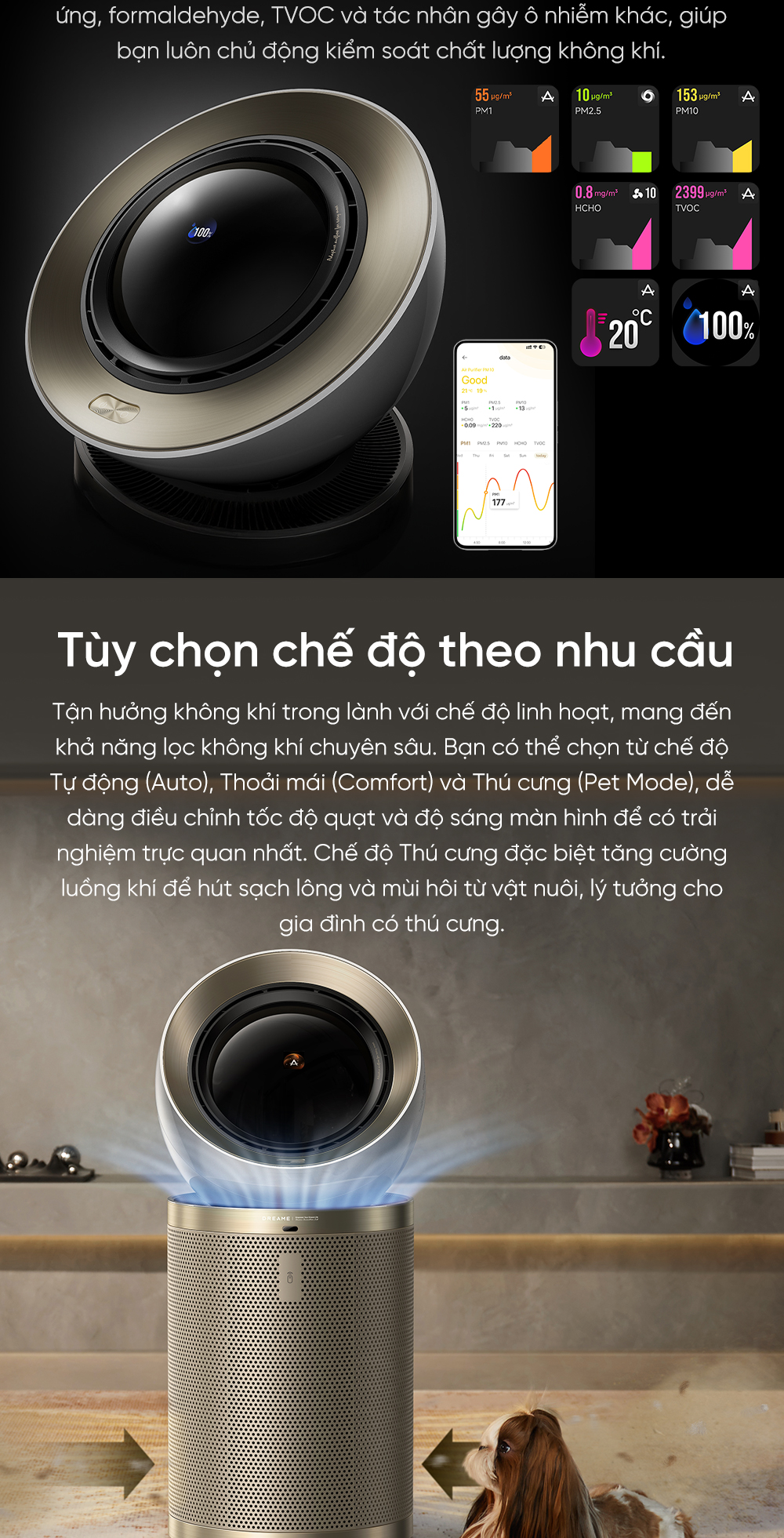 Máy lọc không khí Dreame PM10 tùy chọn chế độ