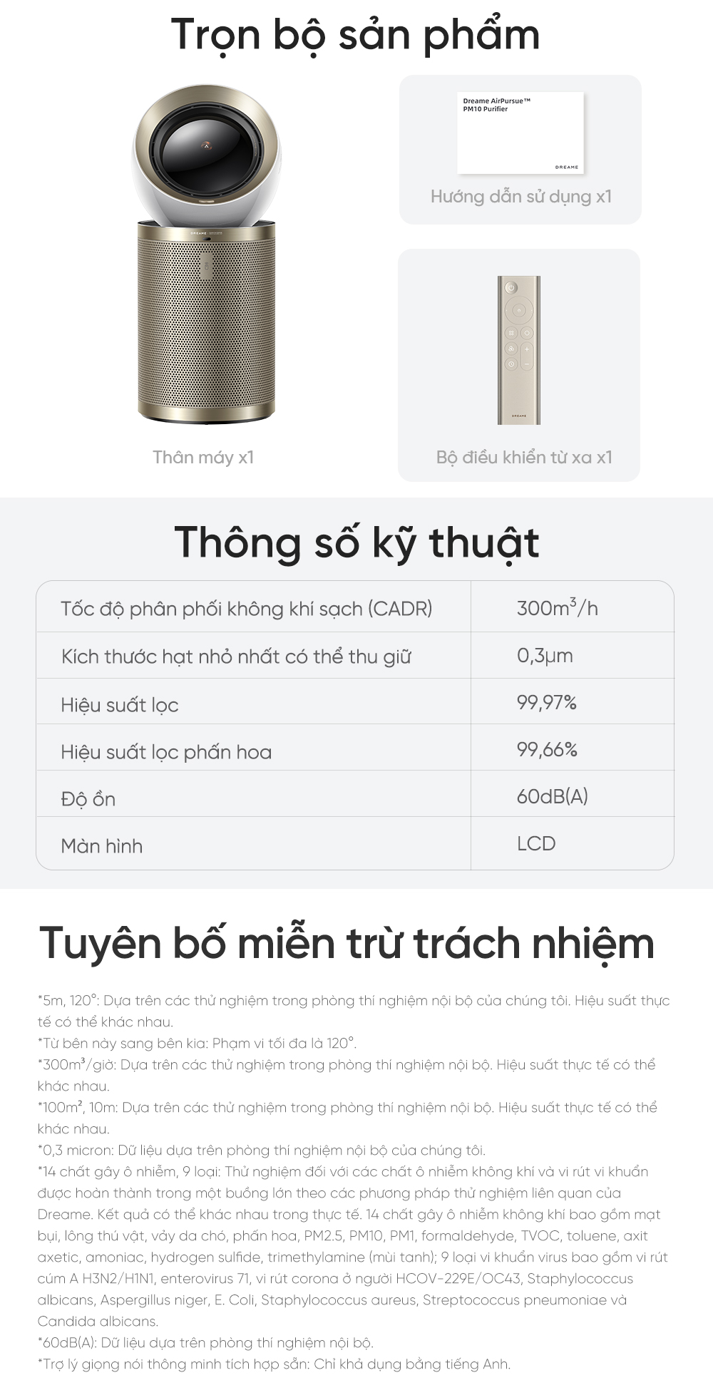Máy lọc không khí Dreame PM10 thông số kỹ thuật