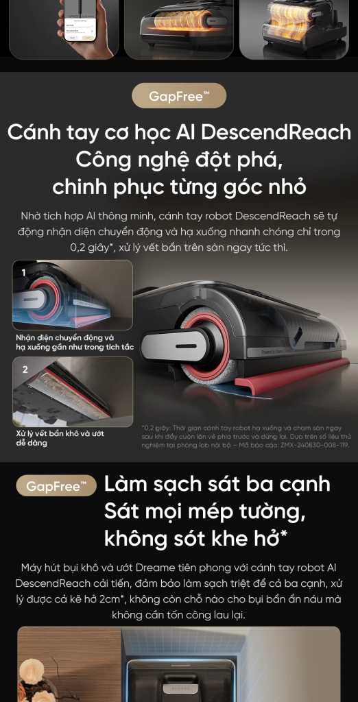 Máy hút bụi lau sàn thông minh Dreame H15 Pro chinh phục các góc nhỏ