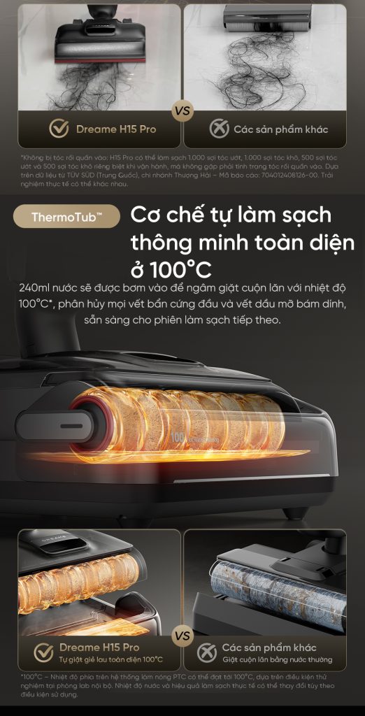 Máy hút bụi lau sàn thông minh Dreame H15 Pro tự làm sạch con lăn