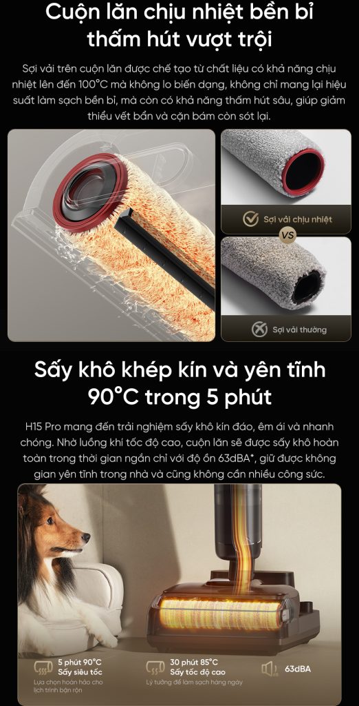 Máy hút bụi lau sàn thông minh Dreame H15 Pro sấy khô khép kín