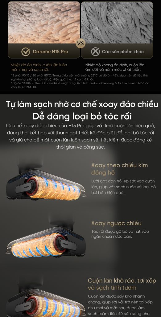 Máy hút bụi lau sàn thông minh Dreame H15 Pro cơ chế xoay đảo chiều