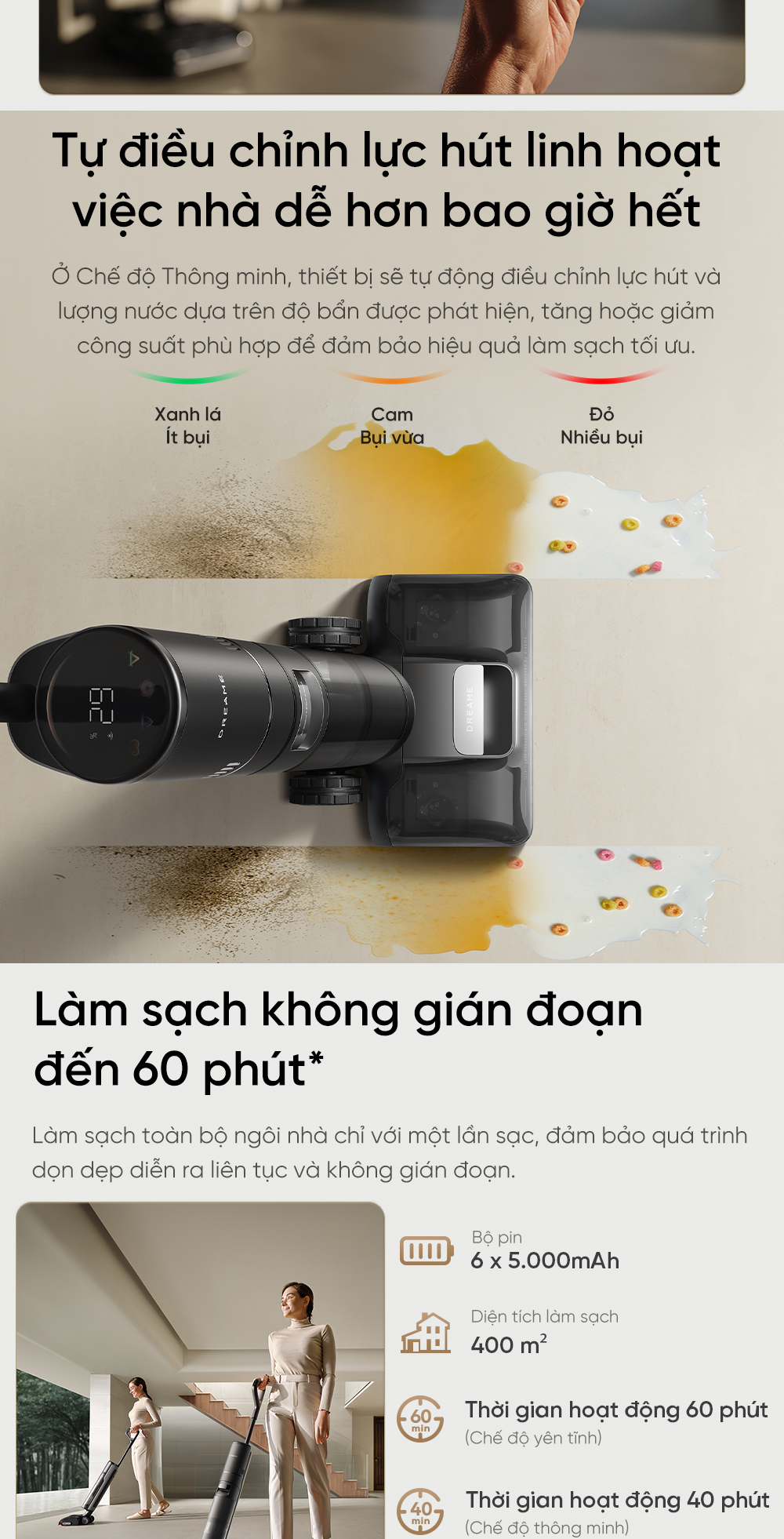 Máy hút bụi lau sàn thông minh Dreame H15 Pro chế độ tùy chỉnh