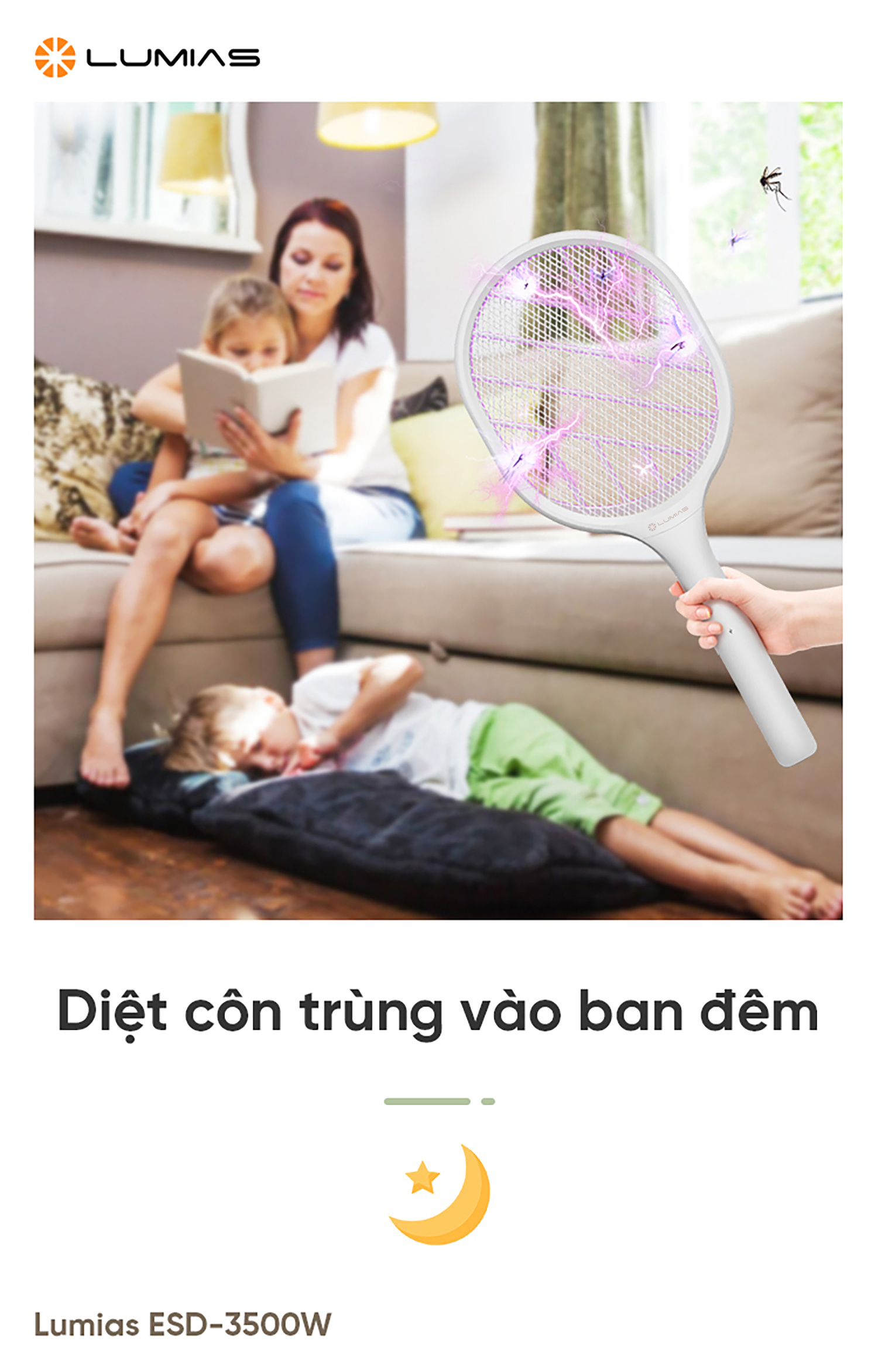 Yên tâm ngủ ngon với vợt muỗi diệt côn trùng vào ban đêm hiệu quả
