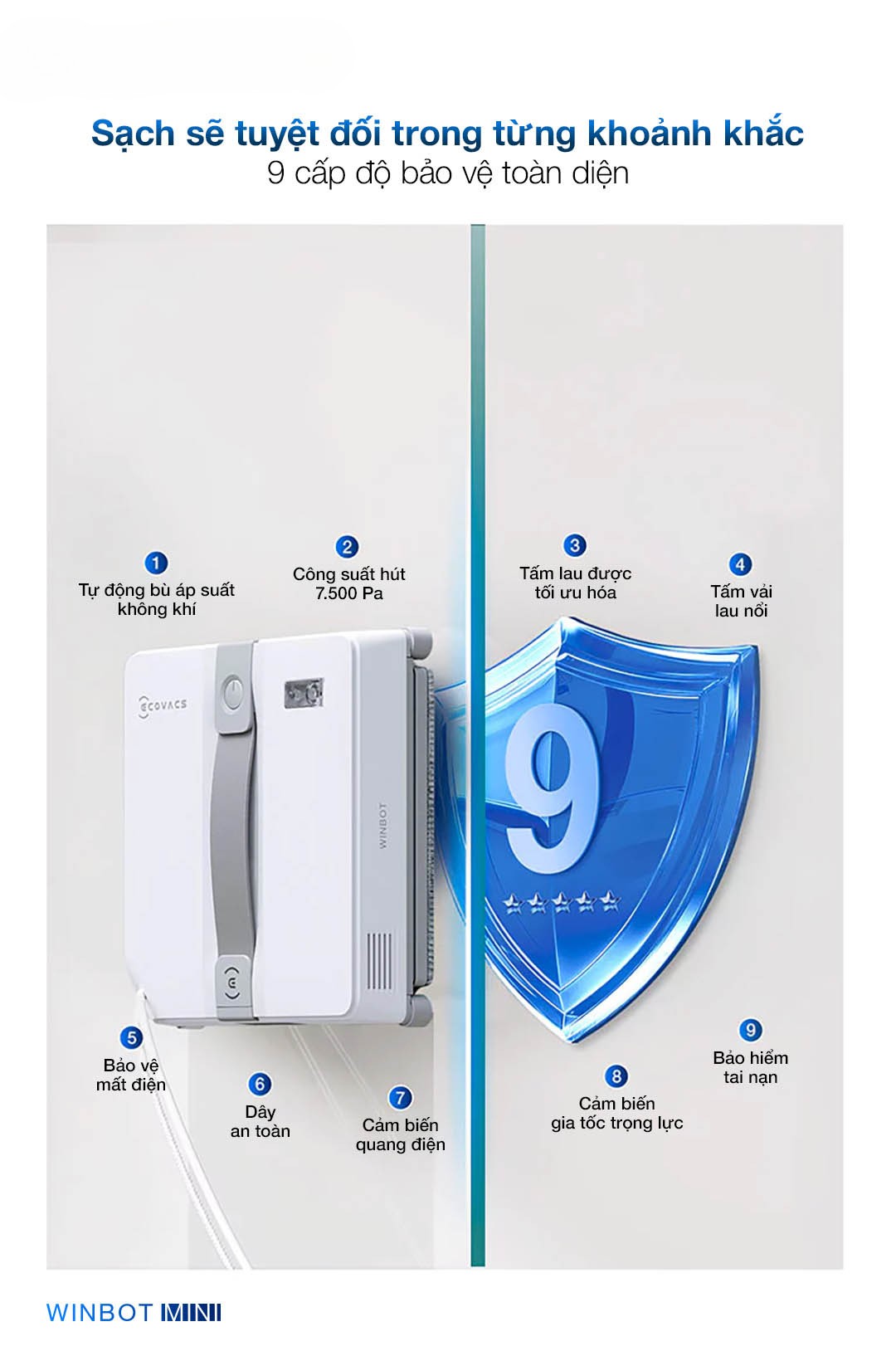 Robot lau k&iacute;nh Ecovacs Winbot Mini &ndash; Ch&iacute;nh H&atilde;ng - BH 24 th&aacute;ng
