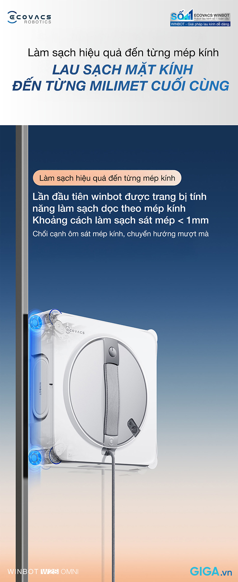 Robot lau kính thông minh Ecovacs Winbot W2S Omni với sự ra đời của công nghệ TruEdge đột phá.