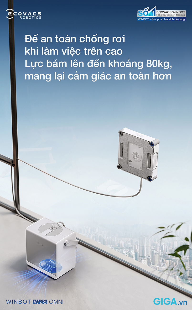 robot lau kính cửa sổ Ecovacs Winbot W2S Omni có đế an toàn chống rơi