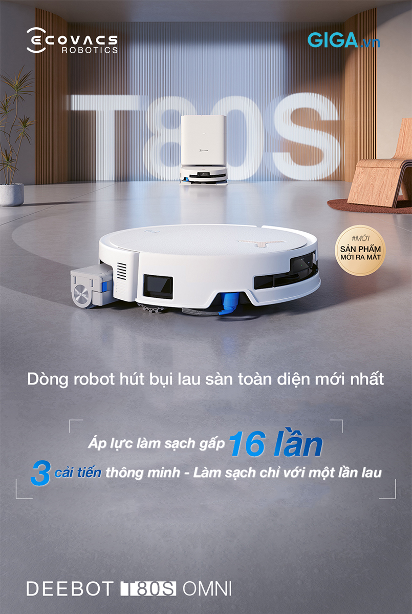 Robot hút bụi lau nhà Ecovacs DEEBOT T80S OMNI chính hãng nhỏ gọn, hiện đại