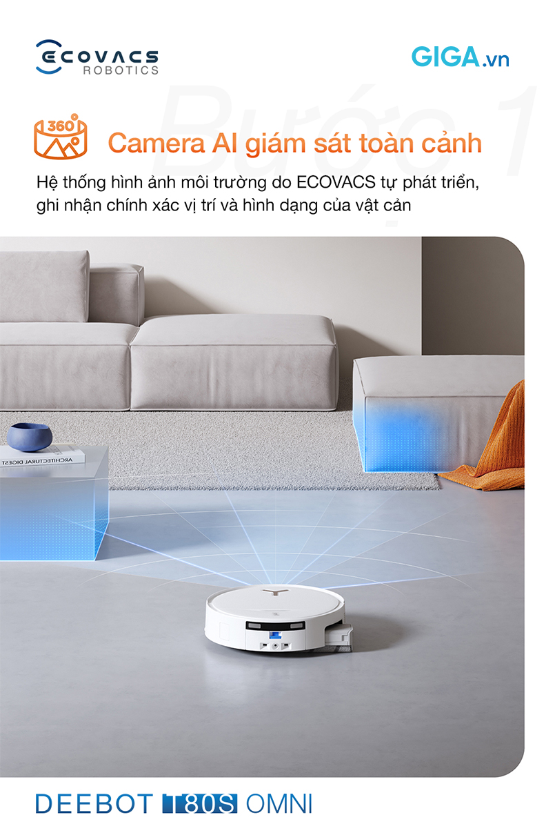 DEEBOT T80S OMNI nhận diện và di chuyển bám sát mọi vật thể nhờ AIVI™ 3D 3.0