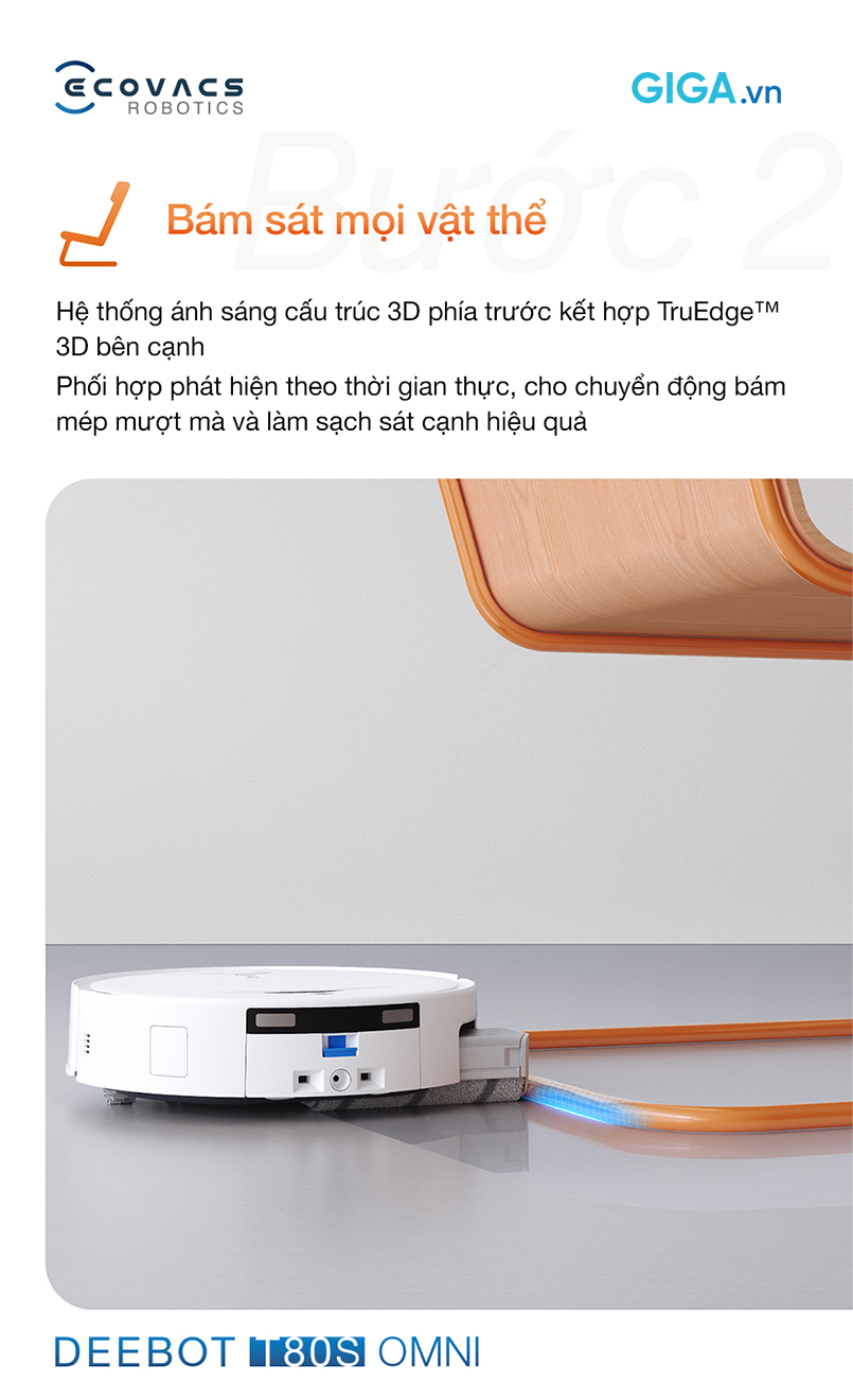 DEEBOT T80S OMNI nhận diện và di chuyển bám sát mọi vật thể nhờ AIVI™ 3D 3.0