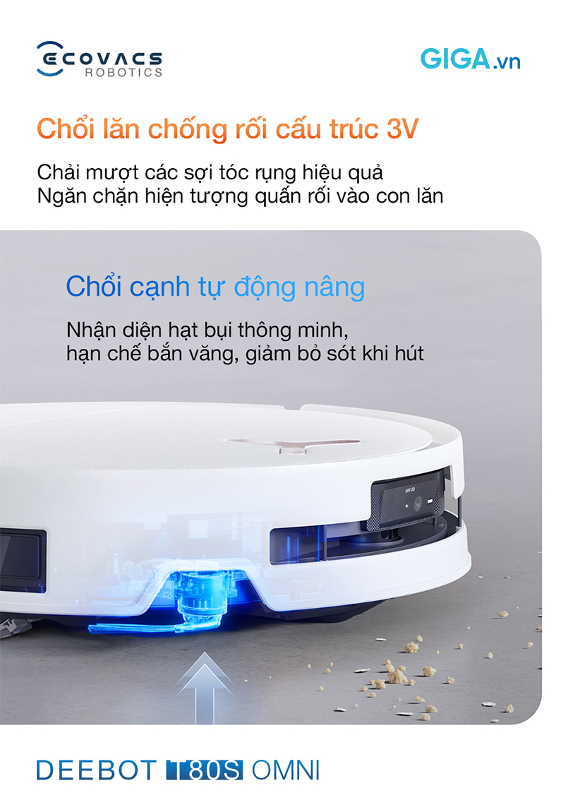 T80S Omni sở hữu công nghệ ZeroTangle với chổi lăn chống rối cấu trúc 3V