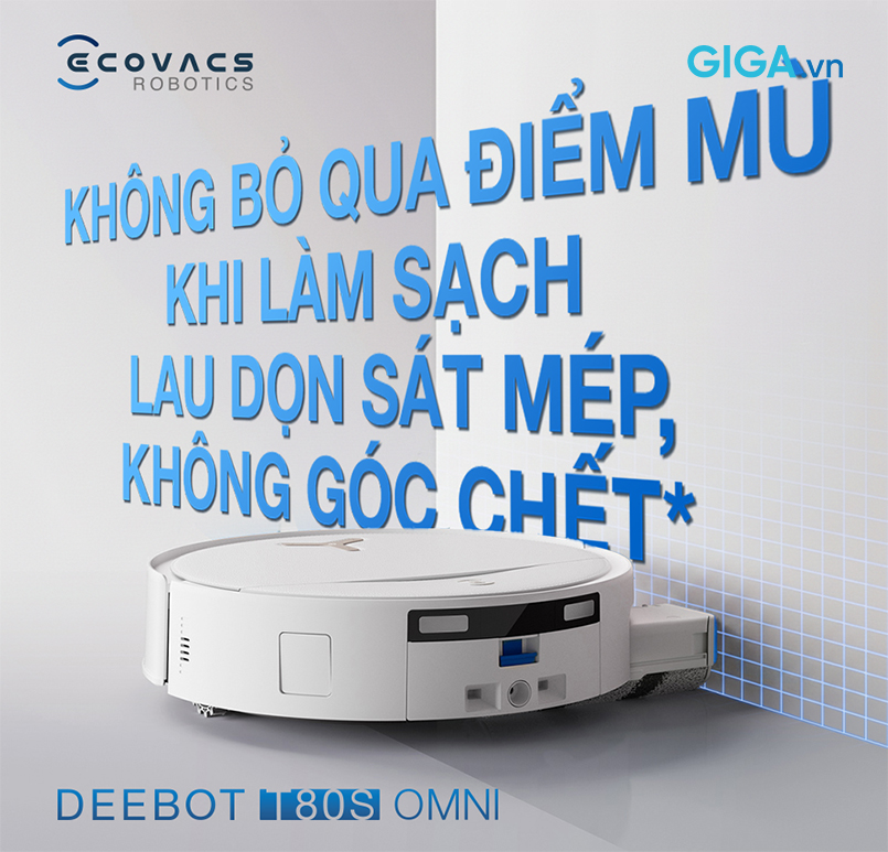 Ecovacs DEEBOT T80S OMNI sở hữu công nghệ TruEdge™ 3.0, làm sạch cạnh tối ưu