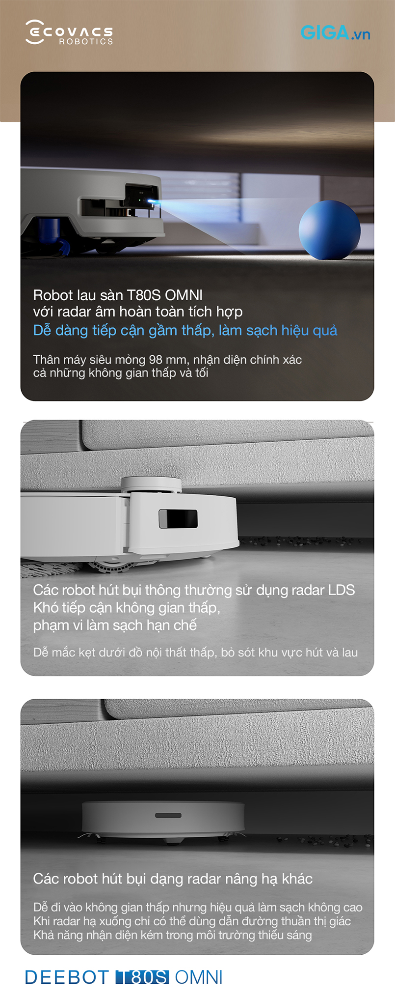 T80S OMNI siêu mỏng chỉ 98mm, nhận diện chính xác cả những không gian thấp và tối 