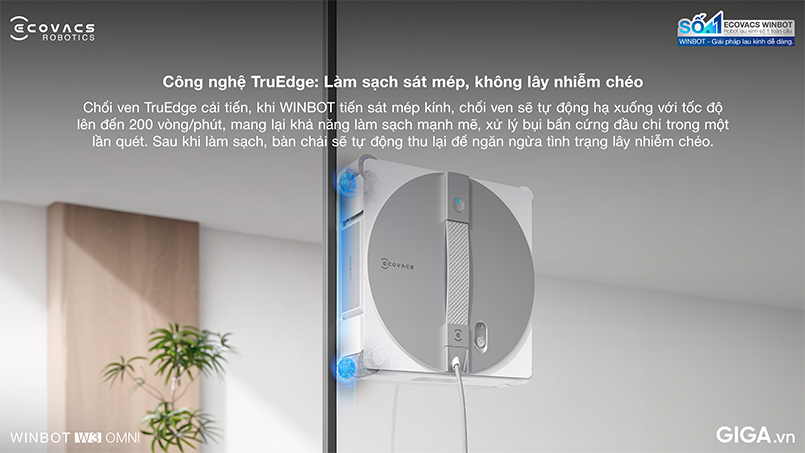 WINBOT W3 OMNI làm sạch sát mép kính với công nghệ TruEdge