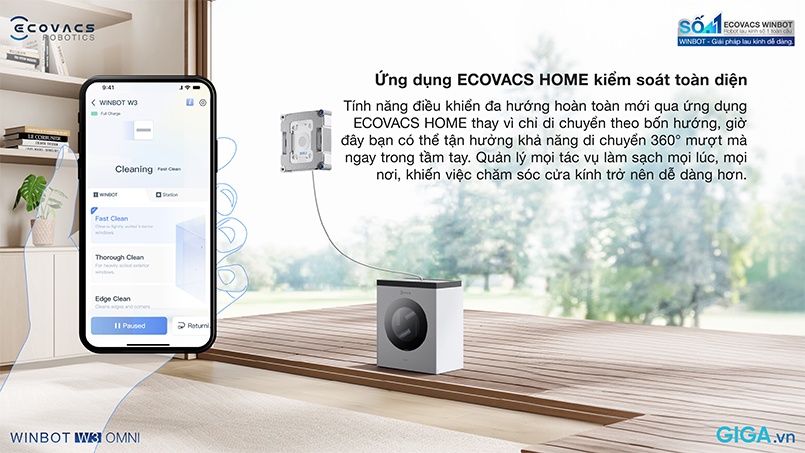 Người dùng dễ dàng kiểm soát Winbot W3 Omni qua ứng dụng ECOVACS HOME