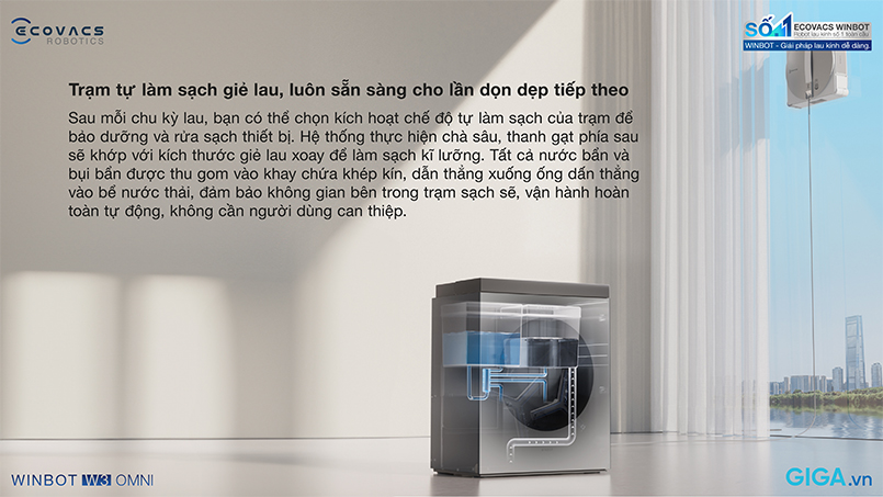Ecovacs Winbot W3 Omni tự làm sạch trạm