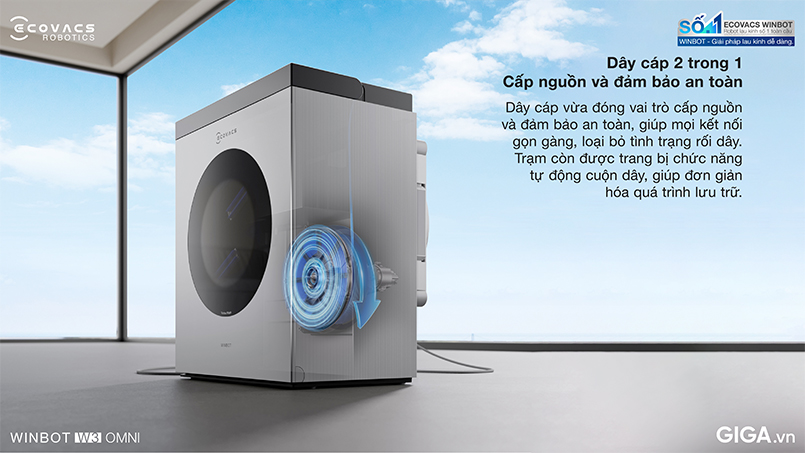 Cáp đa năng hai trong một trên Ecovacs Winbot W3 Omni tích hợp dây nguồn cùng dây an toàn