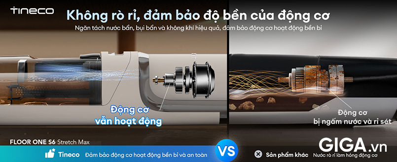 Tineco Floor One S6 Stretch Max tách bình nước bẩn thành ba khoang.