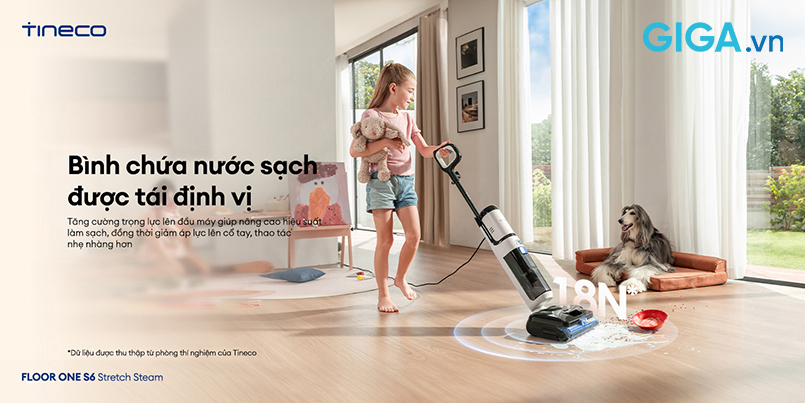 Tineco FLOOR ONE S6 Stretch Steam với bình chứa nước sạch được bố trí lại