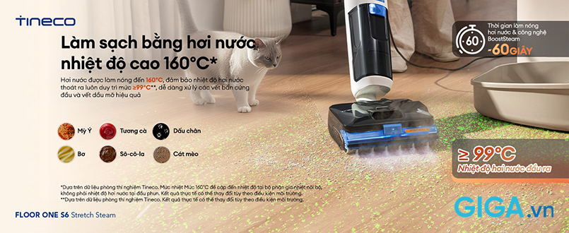 Máy hút bụi lau sàn Tineco FLOOR ONE S6 Stretch Steam sở hữu sức mạnh làm sạch vượt trội nhờ công nghệ BoostSteam độc quyền