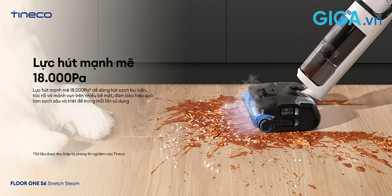 Lực hút 18.000Pa, FLOOR ONE S6 Stretch Steam xử lý đa dạng vết bẩn