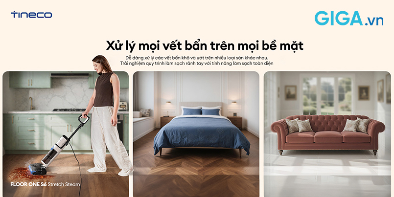 Tineco FLOOR ONE S6 Stretch Steam sở hữu lực hút mạnh mẽ lên đến 18.000Pa