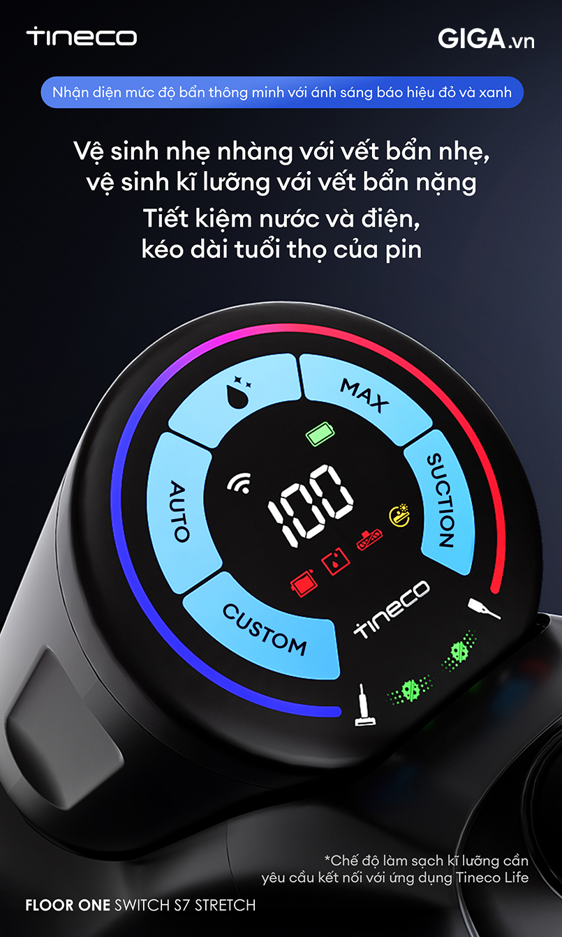 Công nghệ nhận diện mức độ bẩn thông minh được tích hợp trên máy hút bụi lau sàn Tineco Floor One Switch S7 Stretch là một trợ lý đắc lực cho việc dọn dẹp nhà cửa.