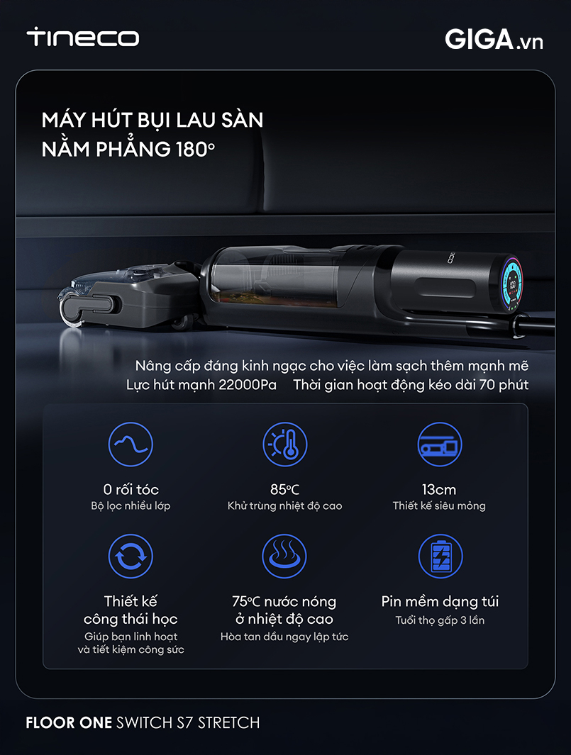 Máy hút bụi lau sàn Tineco Floor One Switch S7 Stretch nâng cấp đáng kinh ngạc cho việc làm sạch thêm mạnh mẽ.