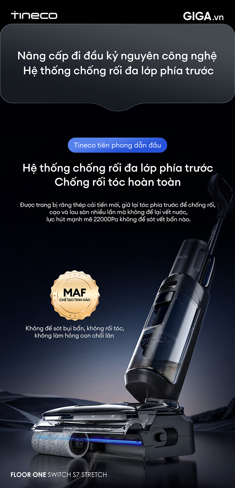 Thiết kế DualBlock Anti-Tangle trên máy lau sàn Floor One Switch S7 Stretch loiaj bỏ nỗi lo tó, lông thú cưng mắc kẹt